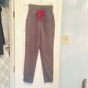 Figs Women’s Charcoal Grey Scrub Pants Red Drawstring XXS